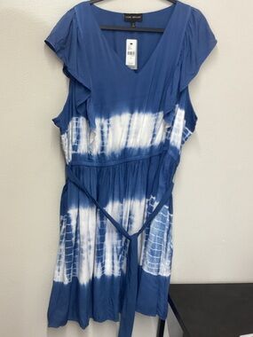 Lane Bryant Blue and White Tie-Dye One-Piece Dress